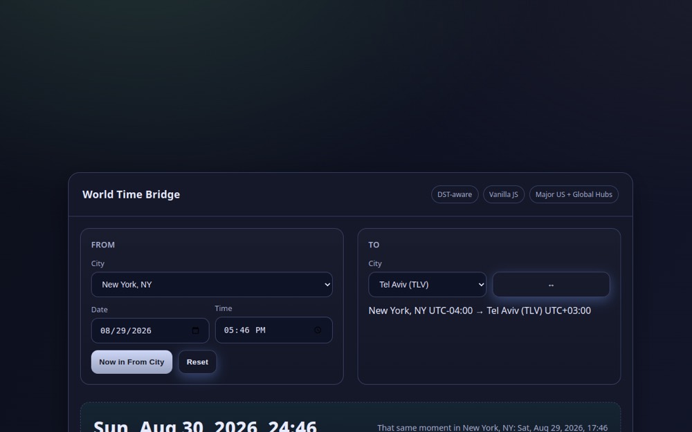 World Time Bridge, a timezone tool